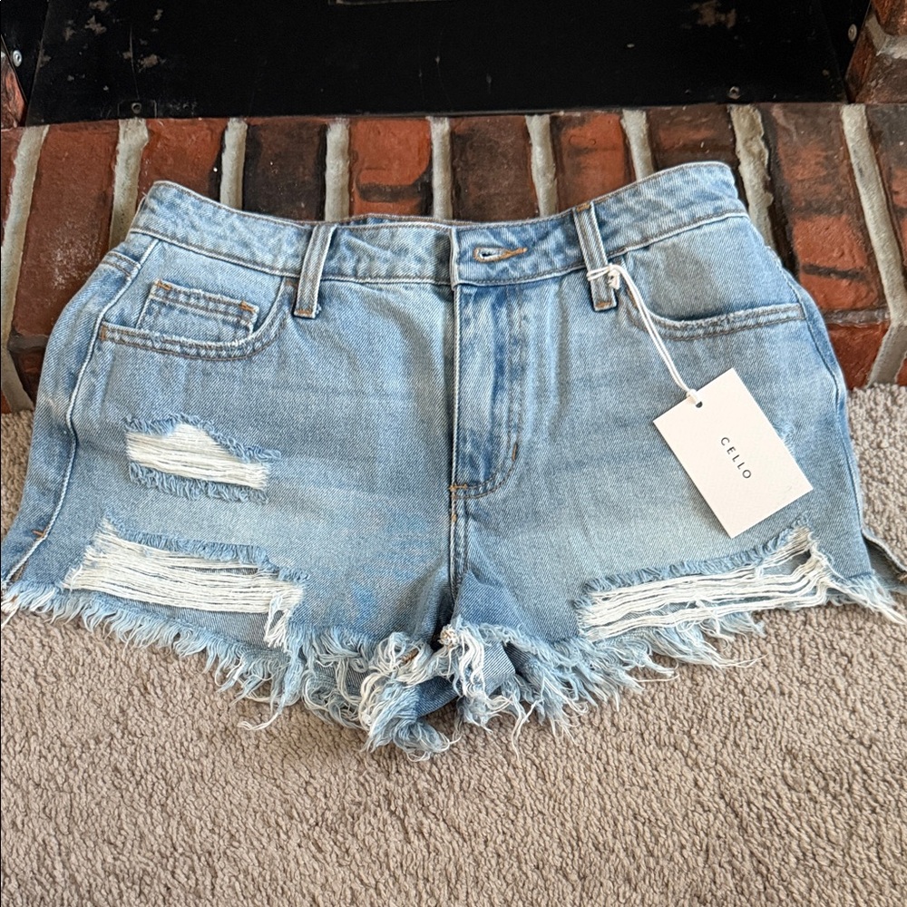 Cello Light Blue Frayed Jean Shorts